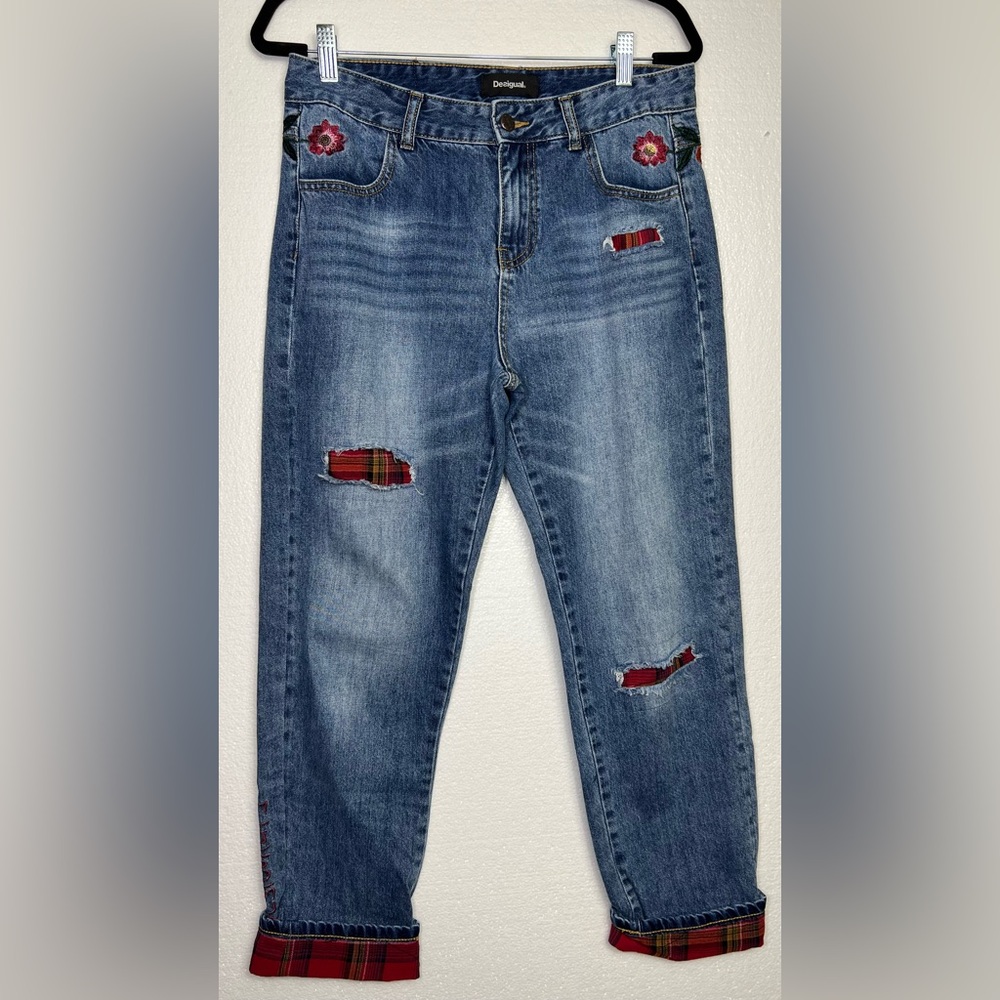 Desigual Embroidered Patchwork Jeans Artistic Boh… - image 1